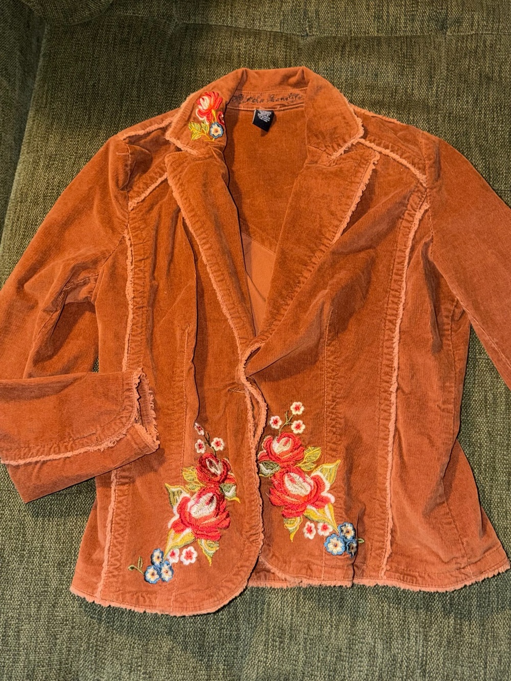 Embroidered Rust Corduroy Blazer